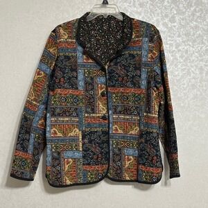 Reversible Bohemian Paisley Patchwork Jacket Blazer Orange Blue Black Floral M L